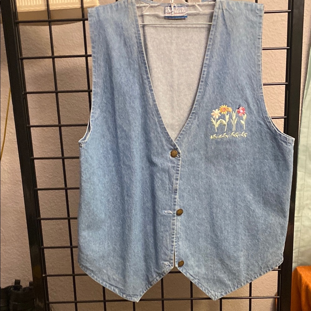 Faded gear Embroidered Denim Vest with Floral Design
